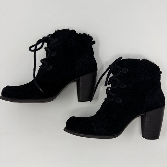 UGG ANALISE BLACK SUEDE SHEEPSKIN ANKLE BOOTS WOMEN 6.5 - Picture 6 of 15